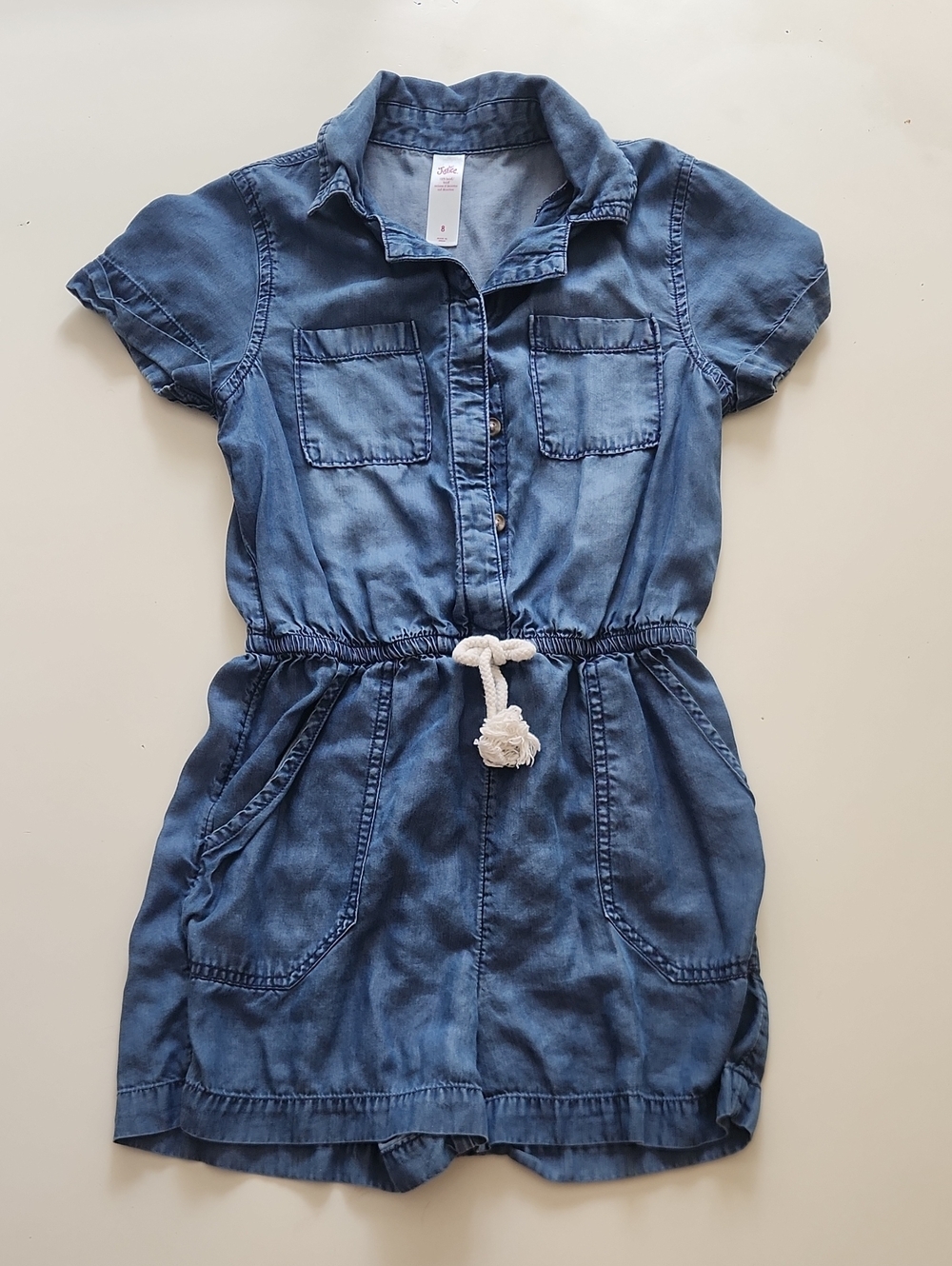 Justice Blue Denim Jean Short Sleeve Romper Size 8